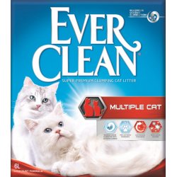 Doua pisici albe cu blana lunga langa ambalajul de Nisip pentru litiera Ever Clean Multi-Cat 6L