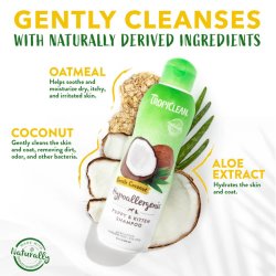 Extracte naturale din plante și ovăz. Șampon hipoalergenic pentru câini și pisici TropiClean Gentle Coconut, 355ml