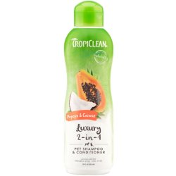 Soare, energie și blană catifelată! Șampon și balsam 2 în 1 pentru câini și pisici TropiClean Papaya, 355ml