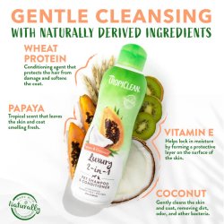 Extracte tropicale și vitalitate la soare! Șampon și balsam 2 în 1 pentru câini și pisici TropiClean Papaya, 355ml