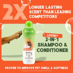 Parfum de vacanță și prospețime la soare! Șampon și balsam 2 în 1 pentru câini și pisici TropiClean Papaya, 355ml