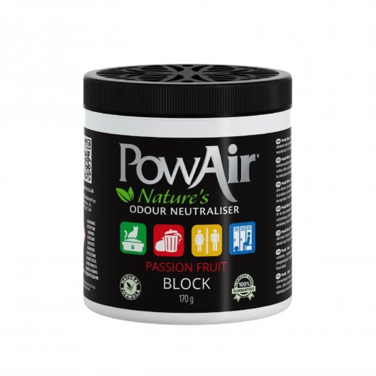 Aer exotic și curat cu Neutralizator de mirosuri neplăcute și odorizant solid PowAir Block Passion Fruit, 170g