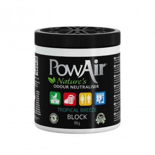 O briză curată cu Neutralizator de mirosuri neplăcute și odorizant solid PowAir Block Tropical Breeze, 170g