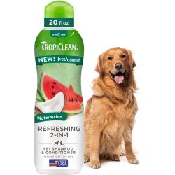 Câine fericit cu Șampon și balsam 2 în 1 pentru câini și pisici TropiClean Watermelon, 355ml
