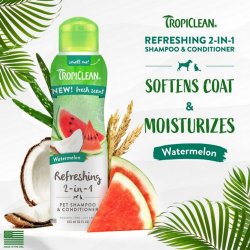 Blană mătăsoasă cu Șampon și balsam 2 în 1 pentru câini și pisici TropiClean Watermelon, 355ml