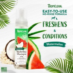 Îngrijire rapidă cu Șampon fără clătire cu aromă de pepene roșu pentru câini și pisici TropiClean Waterless Watermelon, 236ml