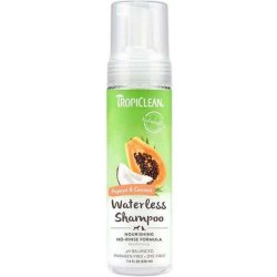 Baie fără apă cu Șampon fără clătire cu papaya și nucă de cocos pentru câini și pisici TropiClean Waterless, 236ml