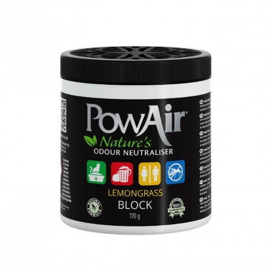 Formă sferică cu Neutralizator de mirosuri neplăcute și odorizant solid PowAir Block Lemongrass, 170g