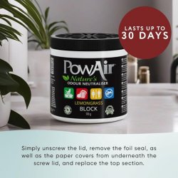 Durată de viață cu Neutralizator de mirosuri neplăcute și odorizant solid PowAir Block Lemongrass, 170g