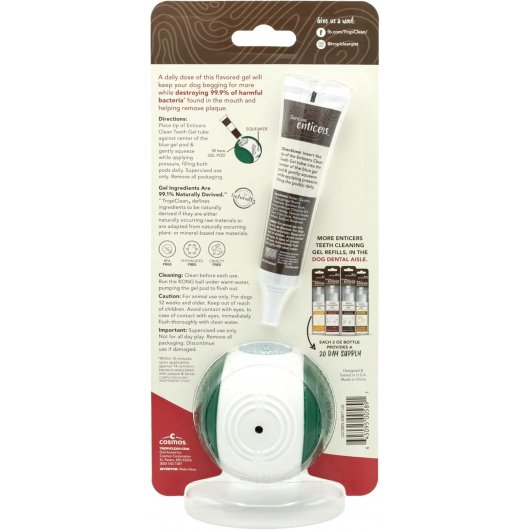 Respirație proaspătă cu Set gel dentar cu aromă de vită afumată TropiClean Enticers și minge dentară KONG SM
