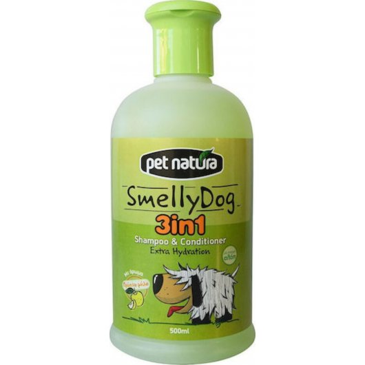 Prospețime totală cu Șampon și balsam 3 în 1 pentru căței Pet Natura Smelly Dog aromă de Măr Verde, 500ml