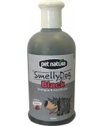 Strălucire intensă cu Șampon și balsam pentru căței cu blană închisă la culoare Pet Natura Smelly Dog Black, 500ml