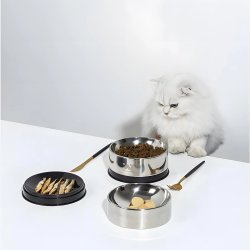 Meditatie felina cu Bol mare Pawgether pentru animale de companie din oțel inoxidabil 2 în 1 Bowl 2S