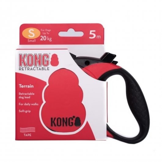 Siguranță KONG cu Lesă retractabilă KONG Terrain Small 5m Roșie pentru câini până la 20kg
