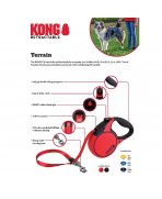 Componente sigure de calitate KONG cu Lesă retractabilă KONG Terrain Medium 5m Roșie pentru câini până la 30kg