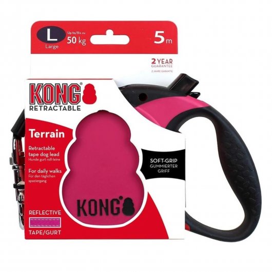 Siguranță KONG cu Lesă retractabilă KONG Terrain Large 5m Fucsia pentru câini până la 50kg