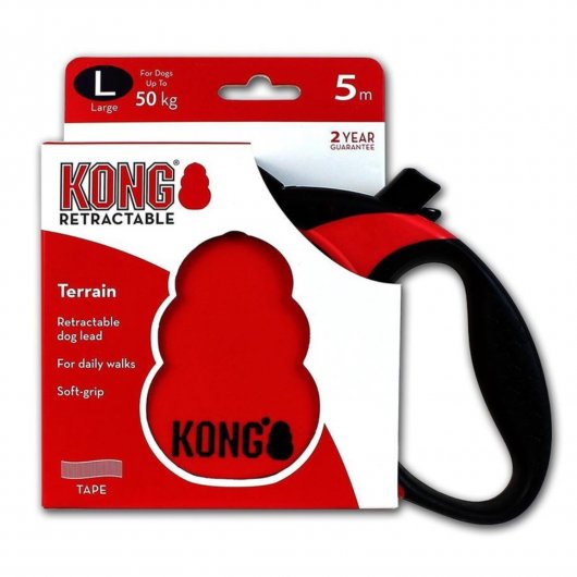 Siguranță KONG cu Lesă retractabilă KONG Terrain Large 5m Roșie pentru câini până la 50kg
