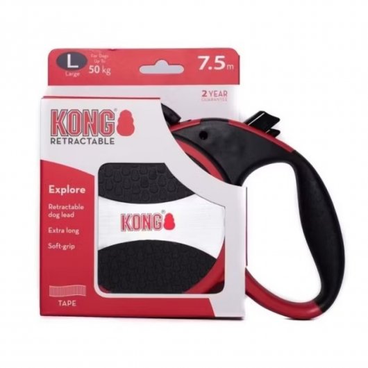 Siguranță KONG cu Lesă retractabilă KONG Explore Large 7.5m Roșie pentru câini până la 50kg