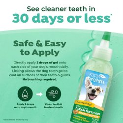Infografic mod aplicare si rezultate in 30 de zile gel dentar TropiClean Fresh Breath Peanut Butter 59ml