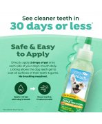 Infografic mod aplicare si rezultate in 30 de zile gel dentar TropiClean Fresh Breath Peanut Butter 59ml