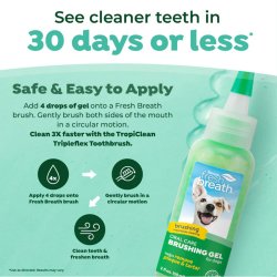 Infografic mod aplicare gel pentru periaj dentar TropiClean Fresh Breath 59ml