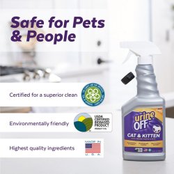 Infografic certificări de siguranță și ecologice soluție bio-enzimatică Urine Off pisici 500ml