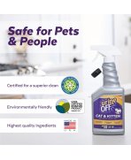 Infografic certificări de siguranță și ecologice soluție bio-enzimatică Urine Off pisici 500ml