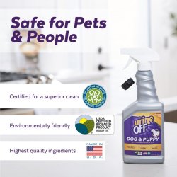 Infografic certificări de siguranță și ecologice soluție bio-enzimatică Urine Off câini 500ml