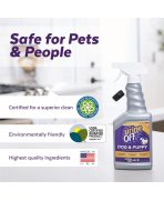 Infografic certificări de siguranță și ecologice soluție bio-enzimatică Urine Off câini 500ml