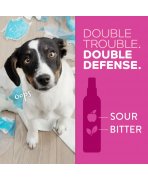 Infografic formulă cu acțiune dublă acră și amară spray împotriva rosului TropiClean Chew Stop Puppy