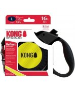 Lesa retractabilă de înaltă vizibilitate KONG Retractable Leash Reflect, L, 5 metri, neagră cu inserții galbene reflectorizante.