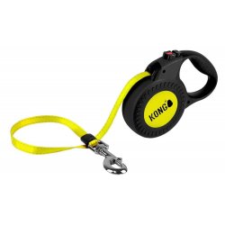 Lesă cu bandă reflectorizantă galbenă KONG Retractable Leash Reflect L Negru 5m, carabină metalică și mâner ergonomic