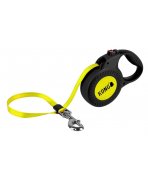 Lesă cu bandă reflectorizantă galbenă KONG Retractable Leash Reflect L Negru 5m, carabină metalică și mâner ergonomic