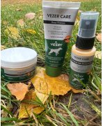 Set produse Vezer Care cu unguent spray si crema pentru ingrijirea pielii animalelor pe frunze