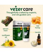 Infografic cu ingredientele naturale ale unguentului Vezer Care 50ml